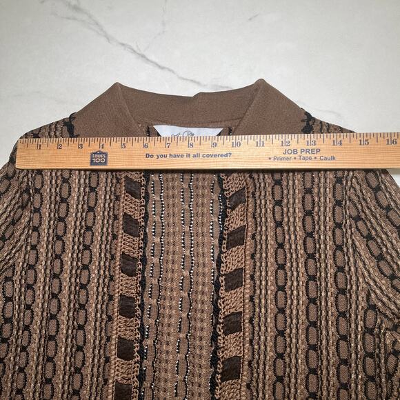 Ming Wang Sweater Cardigan Brown Black Open Front Metallic Thread Sz S Career - Picture 4 of 12